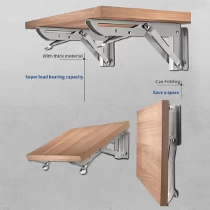 2pcs Brushed Stainless Steel 8-18 Inch Folding Angle Bracket Triangle Shelf Heavy Adjustable Wall Mounted Bench