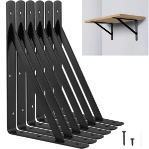 6PCS Shelf Floating Shelf Tripod Bracket Heavy Duty Black Steel for Decorative Wall Mount Joint Angle with Screws
