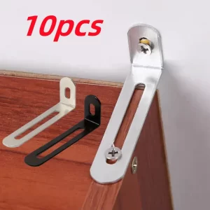 10pcs L-Shaped Adjustable Angle Brackets Black & Silver Furniture Anti-Tilt Bookshelf Hardware Accessories
