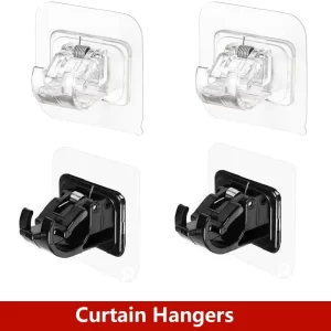 2pcs Curtain Rod Hook No-Punching Curtain Rod Rack Household Wall-mounted Bracket Clip Door Curtain Hooks