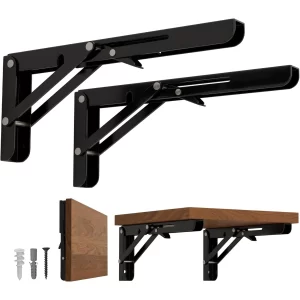 2-Piece Set of Heavy-Duty Adjustable Folding Brackets, Space-Saving 90 ° Industrial-Grade Carbon Steel Mounting Components Suitable for Home/Office Reinforcement